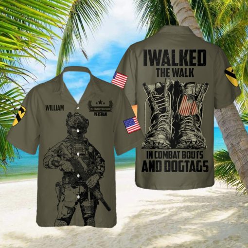 I Walk The Walk In Combat Boots And Dogtags Personalized Name Hawaiian Shirt Summer Gift For Men And Women