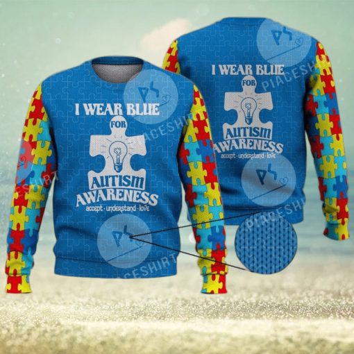 I Wear Blue For Autism Awareness 3D Full Print Ugly Sweater Christmas Gift Sweater