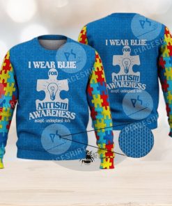 I Wear Blue For Autism Awareness 3D Full Print Ugly Sweater Christmas Gift Sweater