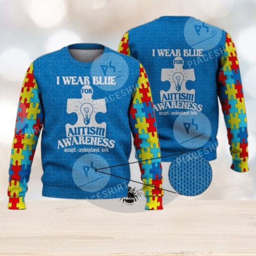 I Wear Blue For Autism Awareness 3D Full Print Ugly Sweater Christmas Gift Sweater