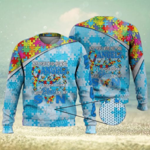 I Wear Blue For My Son Autism Awareness 3D Full Print Ugly Sweater Christmas Gift Sweater