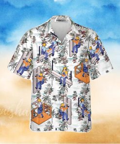 Ironworkers Floral Pattern White Background Ironworker Shirts For Men Ironworker Tropical Hawaiian Shirt