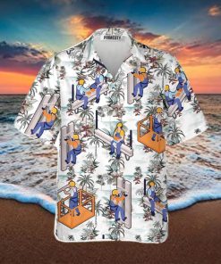 Ironworkers Floral Pattern White Background Ironworker Shirts For Men Ironworker Tropical Hawaiian Shirt