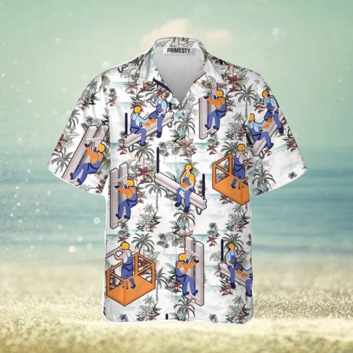 Ironworkers Floral Pattern White Background Ironworker Shirts For Men Ironworker Tropical Hawaiian Shirt