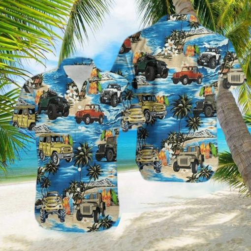 Jeep On The Beach Blue Unisex Hawaiian Aloha Shirts