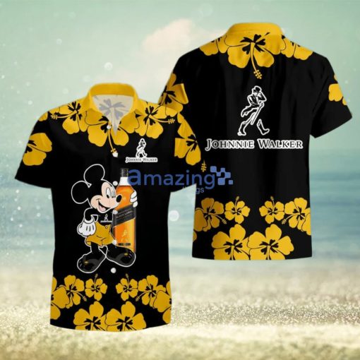 Johnnie Walker Funny Mickey Mouse Hibicus Flower Hawaiian Shirt And Shorts