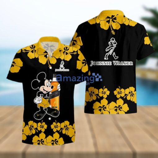 Johnnie Walker Funny Mickey Mouse Hibicus Flower Hawaiian Shirt And Shorts