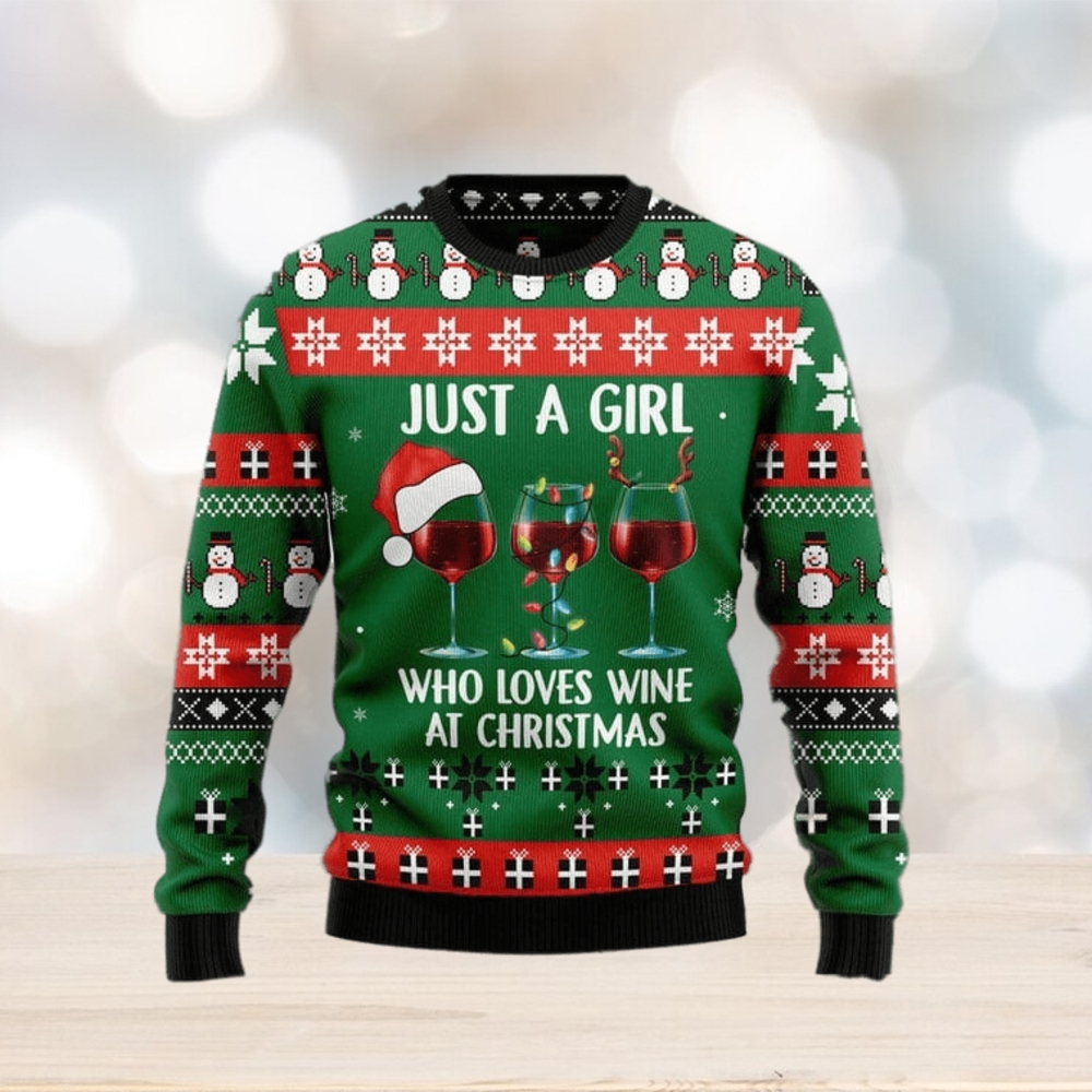 Just A Girl With Wine Christmas Sweater, Christmas gift for wine lover Just A Girl With Wine Christmas Sweater, Christmas gift for wine lover