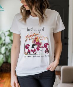 Just A Woman Who Loves Fall And Arizona State Sun Devils Peanuts Cartoon T Shirt