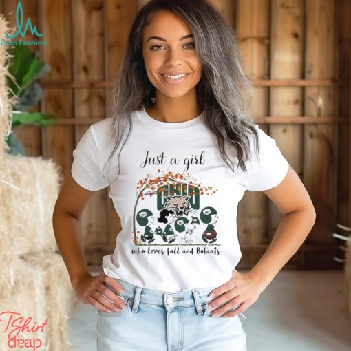 Just A Woman Who Loves Fall And Ohio Bobcats Peanuts Cartoon T Shirt