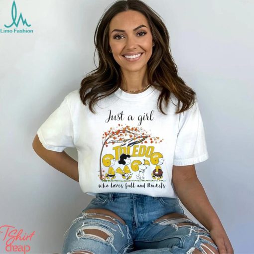 Just A Woman Who Loves Fall And Toledo Rockets Peanuts Cartoon T Shirt