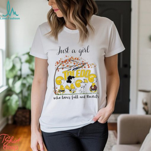 Just A Woman Who Loves Fall And Toledo Rockets Peanuts Cartoon T Shirt