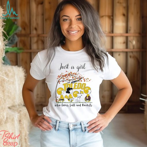 Just A Woman Who Loves Fall And Toledo Rockets Peanuts Cartoon T Shirt