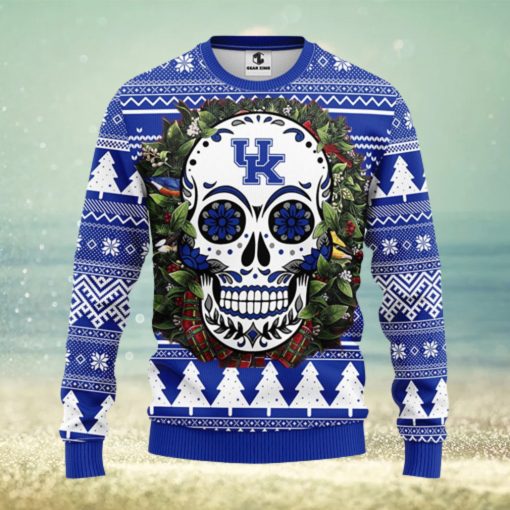 Kentucky Wildcats Skull Flower Ugly Christmas Ugly Sweater