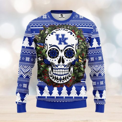 Kentucky Wildcats Skull Flower Ugly Christmas Ugly Sweater