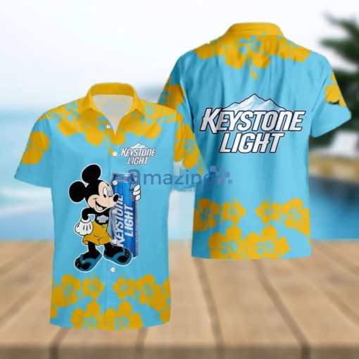 Keystone Light Funny Mickey Mouse Hibicus Flower Hawaiian Shirt And Shorts