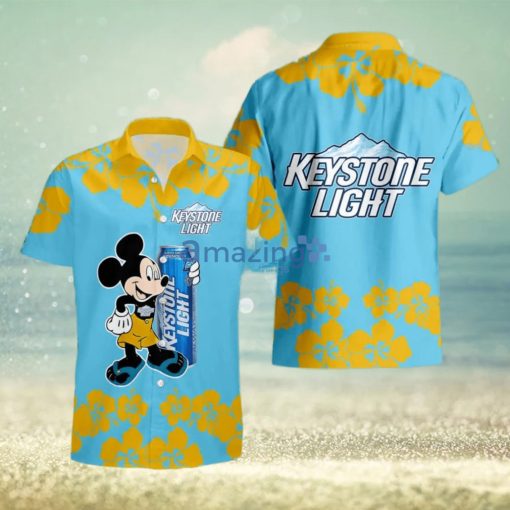 Keystone Light Funny Mickey Mouse Hibicus Flower Hawaiian Shirt And Shorts