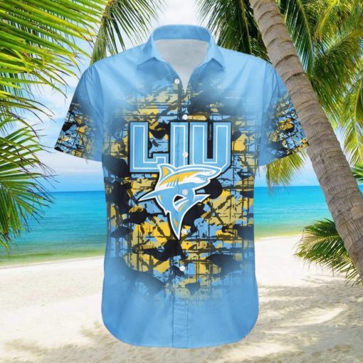 LIU Sharks Hawaiian Shirt Camouflage NCAA Summer Custom Number hawaiian shirt