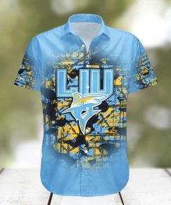 LIU Sharks Hawaiian Shirt Camouflage NCAA Summer Custom Number hawaiian shirt