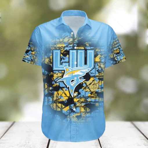 LIU Sharks Hawaiian Shirt Camouflage NCAA Summer Custom Number hawaiian shirt