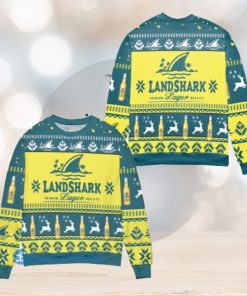 Landshark Lager Beer Logo Reindeer Pattern Yellow Blue Ugly Christmas Sweater Christmas Gift For Men And Women