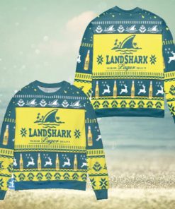 Landshark Lager Beer Logo Reindeer Pattern Yellow Blue Ugly Christmas Sweater Christmas Gift For Men And Women