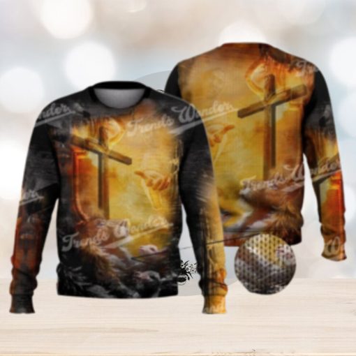 Lion Jesus Cross Sunrise Trending Christianity 3D Full Print Ugly Sweater Christmas Gift Sweater