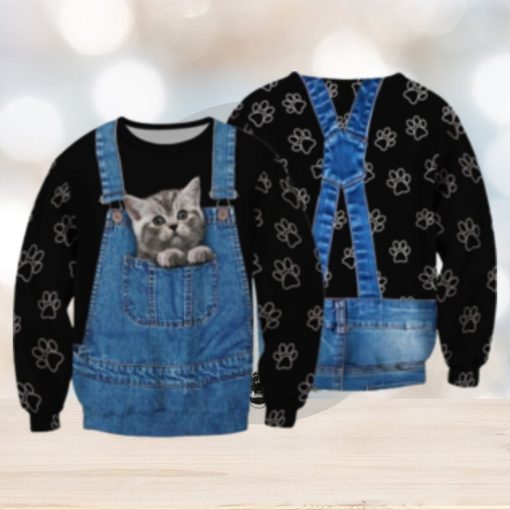 Little Cat In The Pocket Overall 3D Full Print Ugly Sweater Christmas Gift Sweater