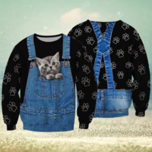 Little Cat In The Pocket Overall 3D Full Print Ugly Sweater Christmas Gift Sweater