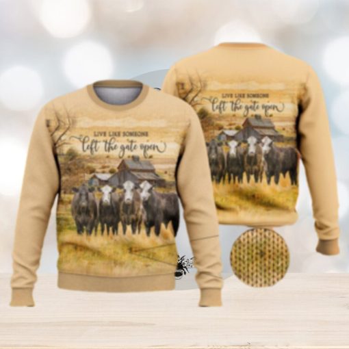 Live Like Someone Left The Door Open Cow Countryside Shirts 3D Ugly Sweater Christmas Gift Sweater