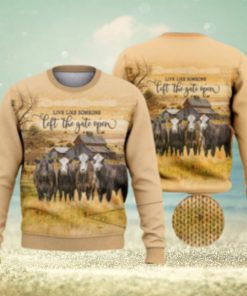 Live Like Someone Left The Door Open Cow Countryside Shirts 3D Ugly Sweater Christmas Gift Sweater