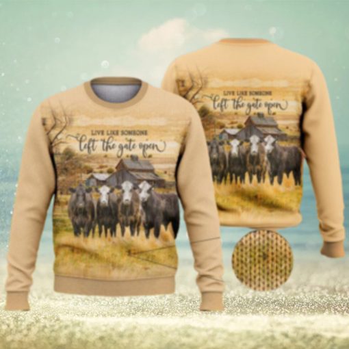 Live Like Someone Left The Door Open Cow Countryside Shirts 3D Ugly Sweater Christmas Gift Sweater