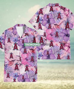 Los Angeles Angels White Purple Hibiscus Pink Hummingbird Pink Background 3D Hawaiian Shirt