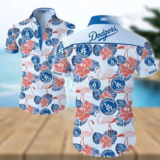 Los Angeles Dodgers Hawaiian Shirt Flamingo Tropical Flowers