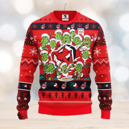 MLB Cleveland Indians Cute 12 Grinch Face Xmas Day Ugly Christmas Sweater Sport Fans Men And Women Christmas Gift