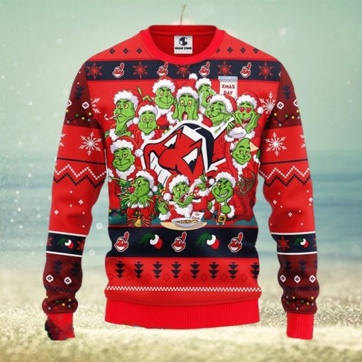 MLB Cleveland Indians Cute 12 Grinch Face Xmas Day Ugly Christmas Sweater Sport Fans Men And Women Christmas Gift