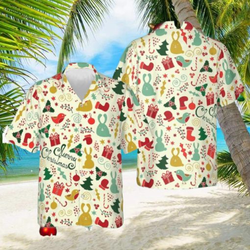 Merry Christmas Pattern Hawaiian Shirt Short Sleeve Button Up Men Xmas Gifts 2023