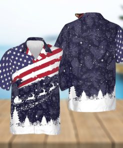 Merry Christmas USA Flag Hawaiian Shirt Mens Patriotic Button Down Shirts Xmas Gift Ideas