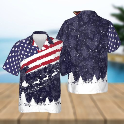 Merry Christmas USA Flag Hawaiian Shirt Mens Patriotic Button Down Shirts Xmas Gift Ideas