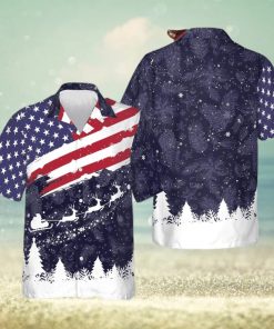 Merry Christmas USA Flag Hawaiian Shirt Mens Patriotic Button Down Shirts Xmas Gift Ideas