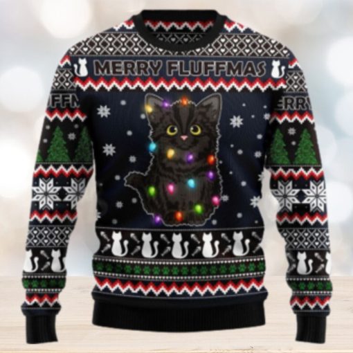 Merry Fluffmas Black Cat Ugly Christmas Sweater