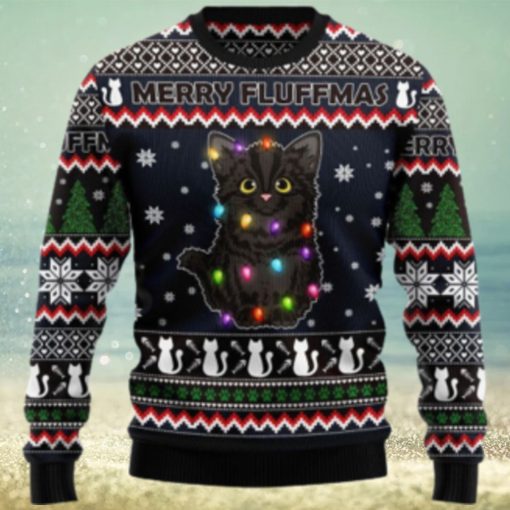 Merry Fluffmas Black Cat Ugly Christmas Sweater