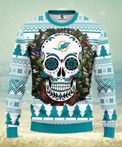 Miami Dolphins Skull Flower Ugly Christmas Ugly Sweater