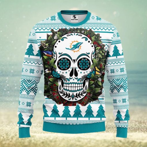 Miami Dolphins Skull Flower Ugly Christmas Ugly Sweater