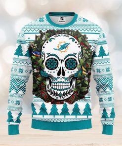 Miami Dolphins Skull Flower Ugly Christmas Ugly Sweater