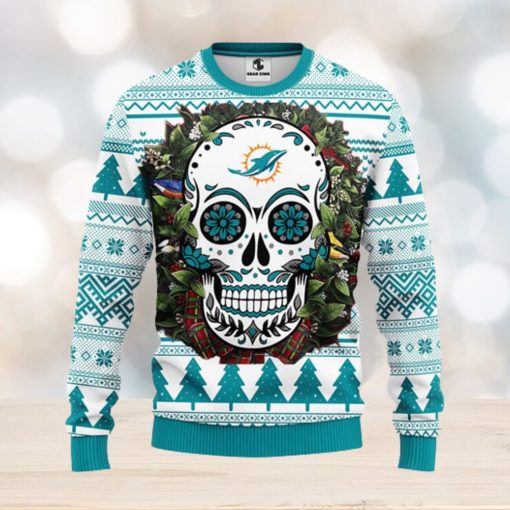 Miami Dolphins Skull Flower Ugly Christmas Ugly Sweater