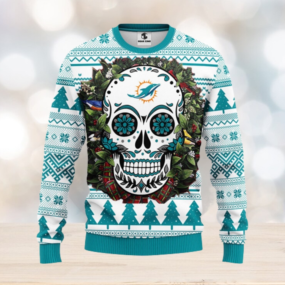 Miami Dolphins Christmas Skull Halloween Ugly Christmas Sweater