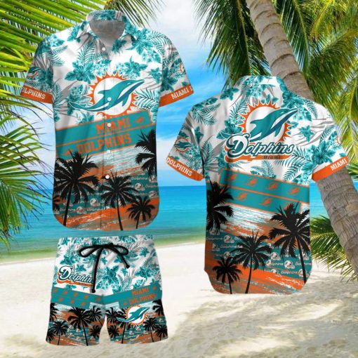 Miami Dolphins Tropical Hibiscus Coconut Pattern Hawaiian Shirt And Shorts Summer Gift hawaiian shirt