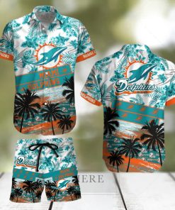 Miami Dolphins Tropical Hibiscus Coconut Pattern Hawaiian Shirt And Shorts Summer Gift hawaiian shirt