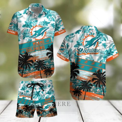 Miami Dolphins Tropical Hibiscus Coconut Pattern Hawaiian Shirt And Shorts Summer Gift hawaiian shirt